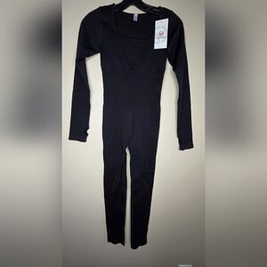 Get Mod Women's Black Long Sleeve Crewneck Bodysuit Jumpsuit Size Small